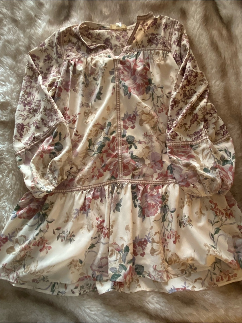 entro Floral Boho Dress in Cream and Mauve
